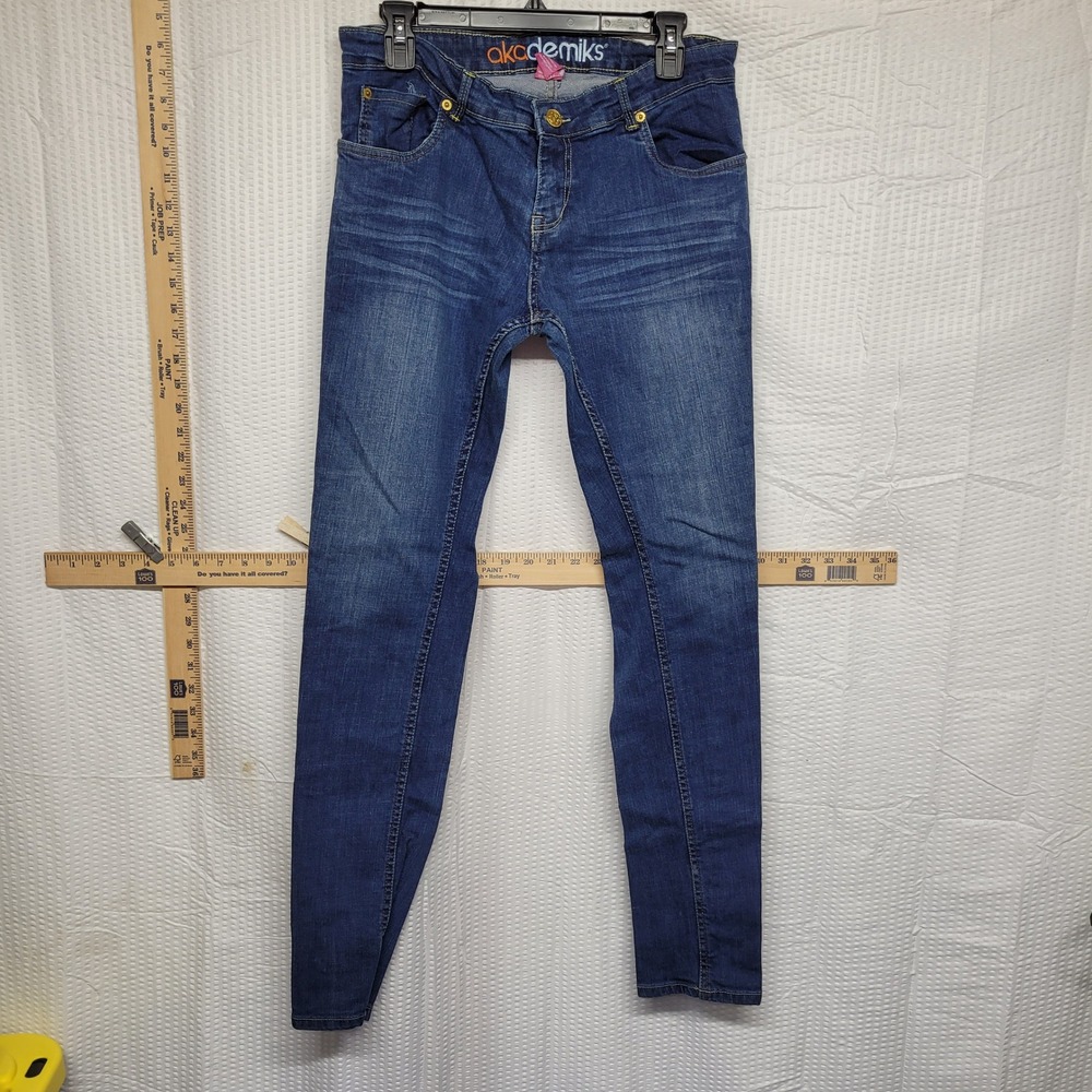 Akademiks Junior Skinny Jeans Blue Denim Gold Rhinestone Embellished Size 11